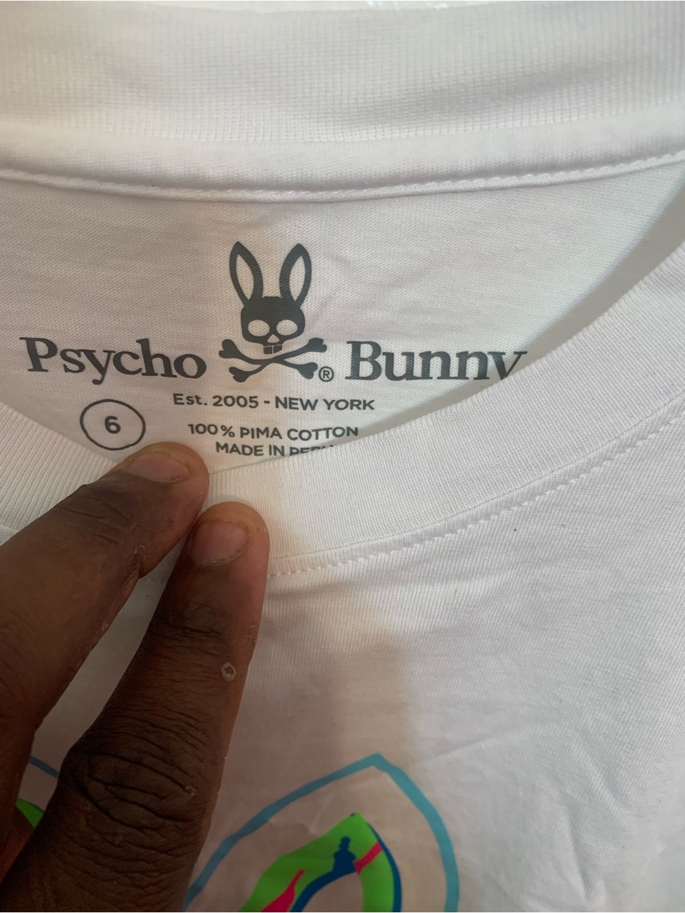 Psycho Bunny White Short Sleeve Crew Neck Tee with Multicolor Graphic
